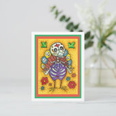 七面鳥の骨カラフルフォーク感謝鳥スカル シーズンポストカード (スタンド正面)