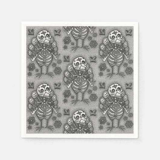 七面鳥の骨カラフルフォーク感謝鳥スカル スタンダードカクテルナプキン (正面)