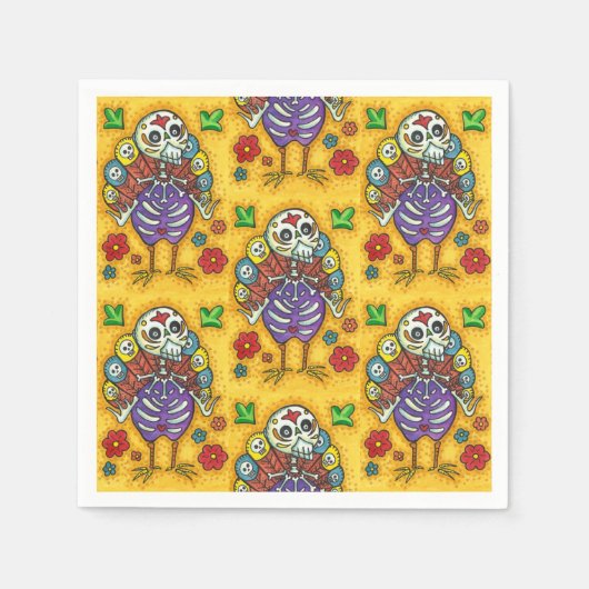 七面鳥の骨カラフルフォーク感謝鳥スカル スタンダードカクテルナプキン (正面)