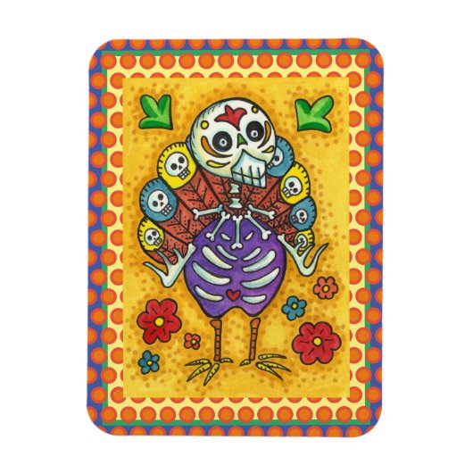 七面鳥の骨カラフルフォーク感謝鳥スカル マグネット (縦)