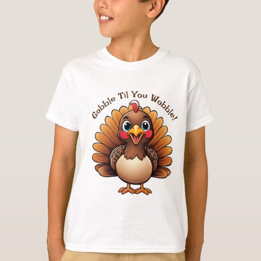 七面鳥の"Gobble Til You Wobble"キッズTシャツ Tシャツ (正面)
