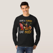 七面鳥を救え もっと牛肉を食べよう 感謝祭 ファ Tシャツ (正面フル)