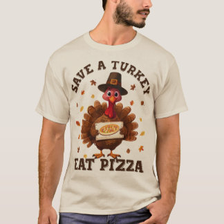 七面鳥を救え、ピザを食べよう - 笑える感謝祭のピザ Tシャツ