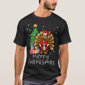 七面鳥サンタメリーサンクスクリスマスサンクスサンクスギビン Tシャツ (正面)