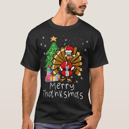 七面鳥サンタメリーサンクスクリスマスサンクスサンクスギビン Tシャツ (正面)