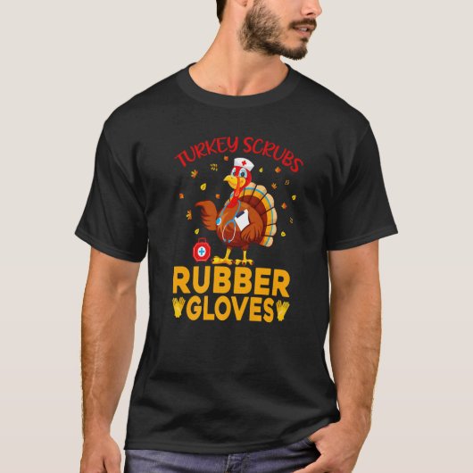 七面鳥スクラブゴム手袋感謝提供スクラブトップ Tシャツ (正面)