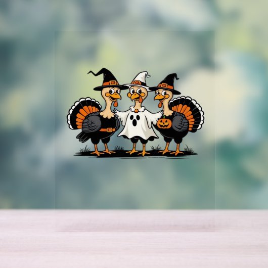 七面鳥ハロウィンブー、感謝祭不気味七面鳥 アクリルサイン (ニュートラル)