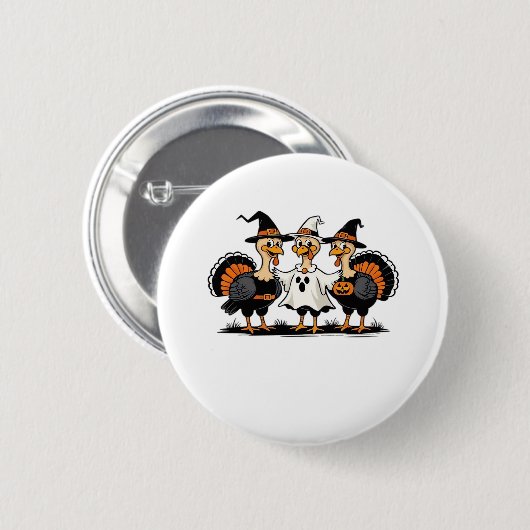 七面鳥ハロウィンブー、感謝祭不気味七面鳥 缶バッジ (正面&裏面)