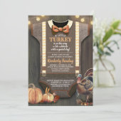七面鳥ベビーシャワー秋パンプキンバ素朴ラップウッド 招待状 (スタンド正面)