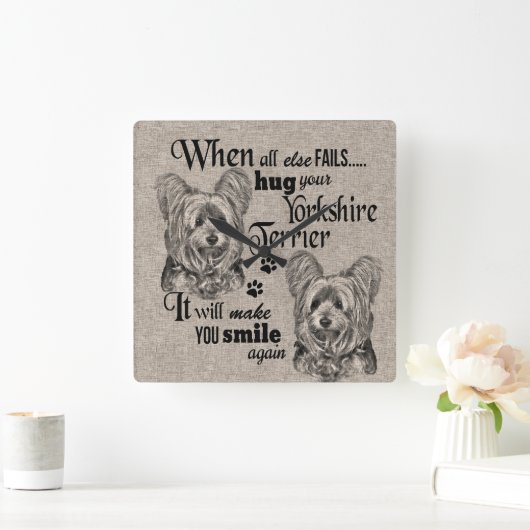 万事が失敗した場合のヨークシャー・テリアアート引用文 スクエア壁時計 (ホーム)