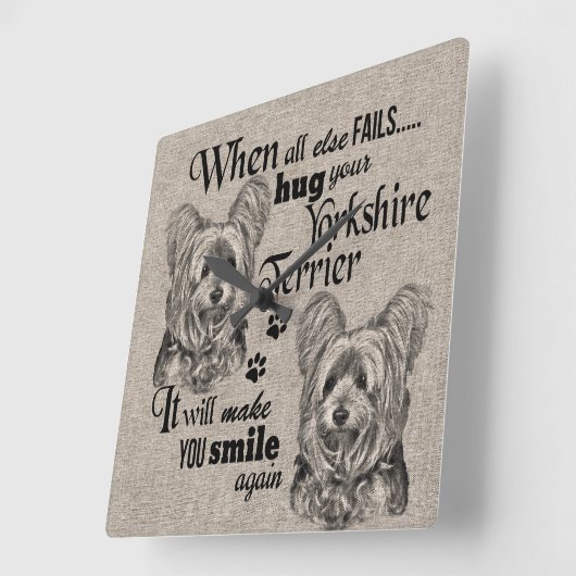 万事が失敗した場合のヨークシャー・テリアアート引用文 スクエア壁時計 (傾斜)