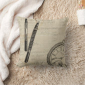 万年筆と注記付き時計面 クッション (ブランケット)