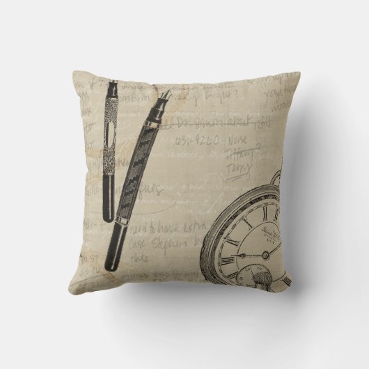 万年筆と注記付き時計面 クッション (裏面)