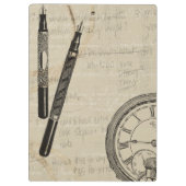 万年筆と注記付き時計面 クリップボード (裏面)