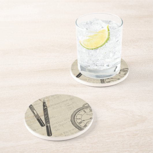 万年筆と注記付き時計面 コースター (側面)