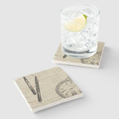 万年筆と注記付き時計面 ストーンコースター (横)