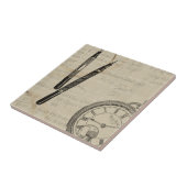 万年筆と注記付き時計面 タイル (側面)