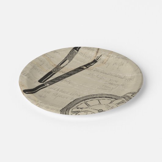 万年筆と注記付き時計面 ペーパープレート (アングル)