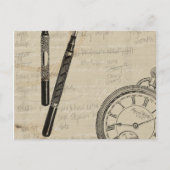 万年筆と注記付き時計面 ポストカード (正面)