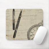 万年筆と注記付き時計面 マウスパッド (マウス)