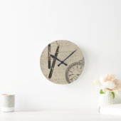 万年筆と注記付き時計面 ラウンド壁時計 (ホーム)