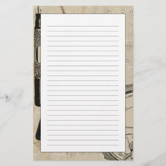 万年筆と注記付き時計面 便箋 (正面)