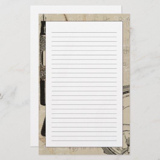 万年筆と注記付き時計面 便箋 (正面/裏面)