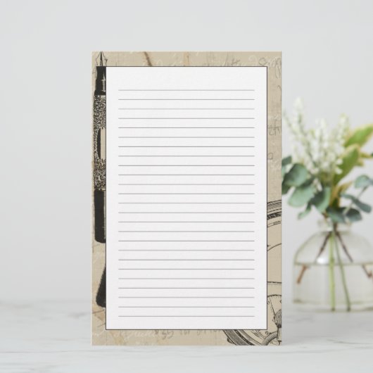 万年筆と注記付き時計面 便箋 (スタンド正面)