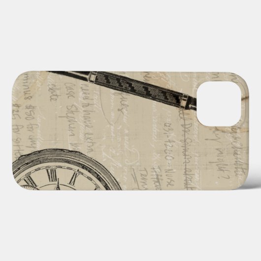 万年筆と注記付き時計面 Case-Mate iPhoneケース (裏面 (横))