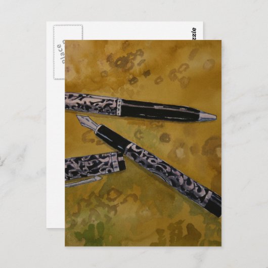 万年筆のアンティーク ポストカード (正面/裏面)