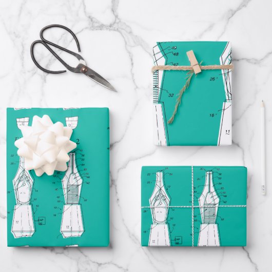 万年筆のアートワークの折り返し紙 ラッピングペーパーシート (正面)