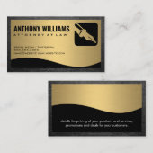 万年筆のロゴ |金属製金ゴールドトリム 名刺 (正面/裏面)