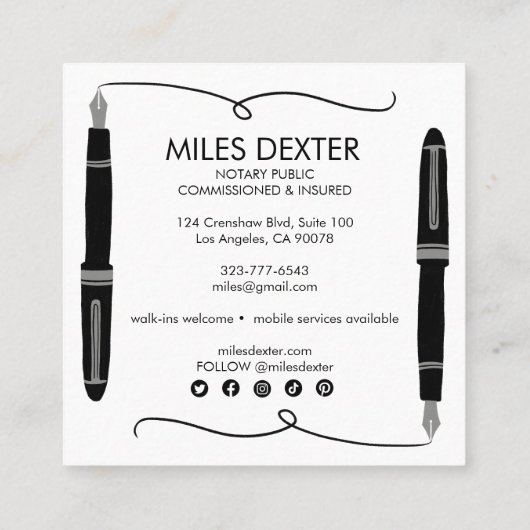 万年筆の署名ロゴ公証人公証人 スクエア名刺 (裏面)