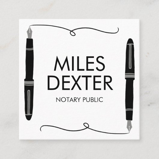 万年筆の署名ロゴ公証人公証人 スクエア名刺 (正面)