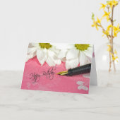 万年筆の誕生日 カード (黄色い花)