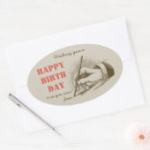 万年筆を握るレトロの誕生日の男性手 楕円形シール (封筒)