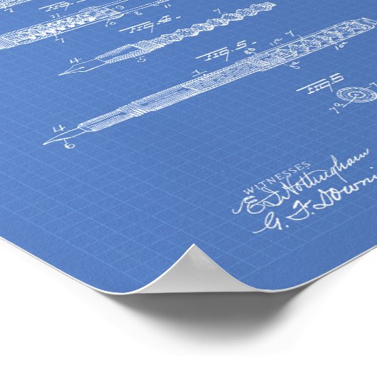 万年筆1905年特許技術青写真 ポスター (角)