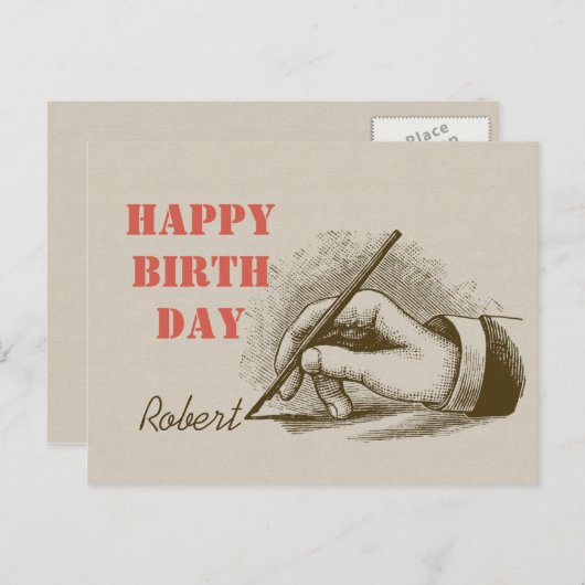 万年筆CC0820誕生日を持つ男性の手 ポストカード (正面/裏面)