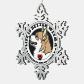 万歳のウェルシュコーギーで命が縮まる スノーフレークピューターオーナメント (右)