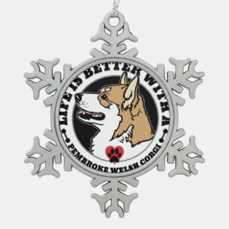 万歳のウェルシュコーギーで命が縮まる スノーフレークピューターオーナメント