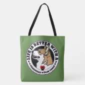 万歳のウェルシュコーギーで命が縮まる トートバッグ (正面)