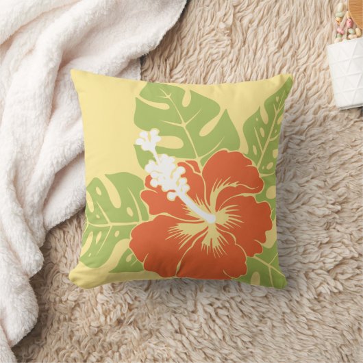 万歳のビーチのハワイのハイビスカスの正方形の枕 クッション (ブランケット)