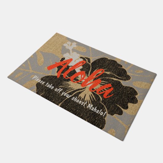 万歳のビーチのハワイのハイビスカスの花柄アロハ ドアマット (アングル)