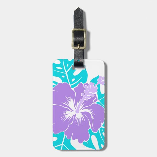 万歳のビーチのハワイのハイビスカスの花柄 ラゲッジタグ (正面縦)