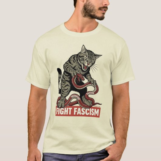 万歳猫、ファシズムと闘う Tシャツ (正面)