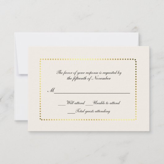 万能カスタムなアイボリーおよび金ゴールドの応答カード 出欠カード (正面)