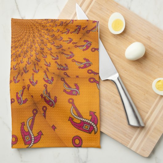 万華鏡のように千変万化するパターンいかりアートプリント キッチンタオル (四つ折り)