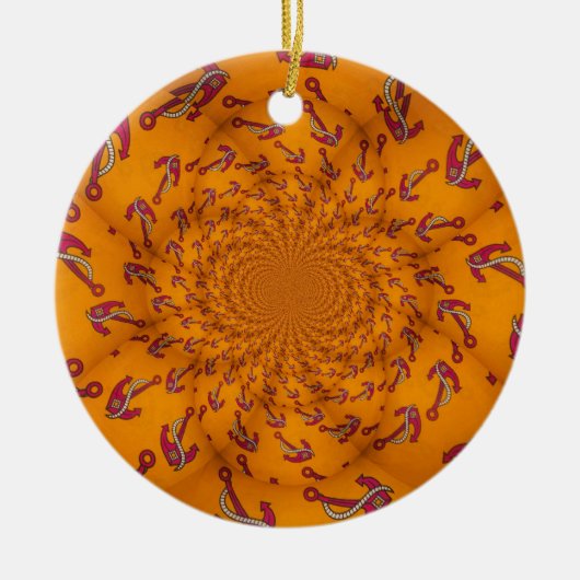 万華鏡のように千変万化するパターンいかりアートプリント セラミックオーナメント (正面)