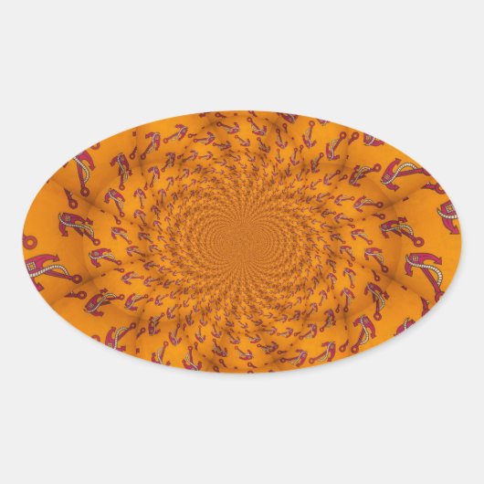 万華鏡のように千変万化するパターンいかりアートプリント 楕円形シール (正面)