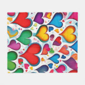 万華鏡のように千変万化するパターンのカラフルハート フリースブランケット (正面(横))